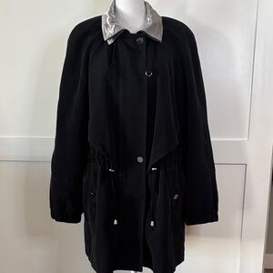 Stylish Black Trench Coat with Silver Accents